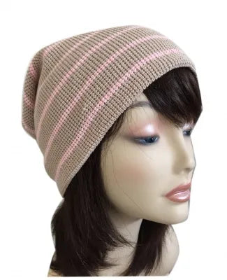 【綿100％】大きめサイズのワッフル編みボーダー帽子【男女兼用】 C004L
